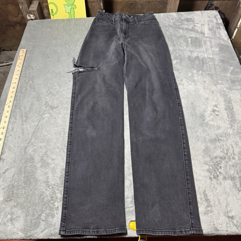 Hollister Ultra‎ High Rise Dad Jeans Washed Black Denim Size 24x33 ACT 24x30.5